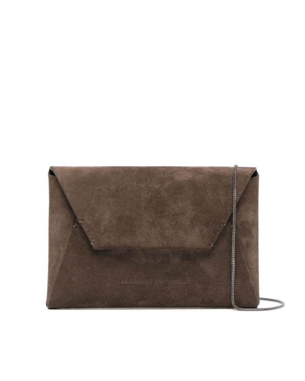 Suede Foldover Envelope Clutch with Shoulder Strap in Ossido