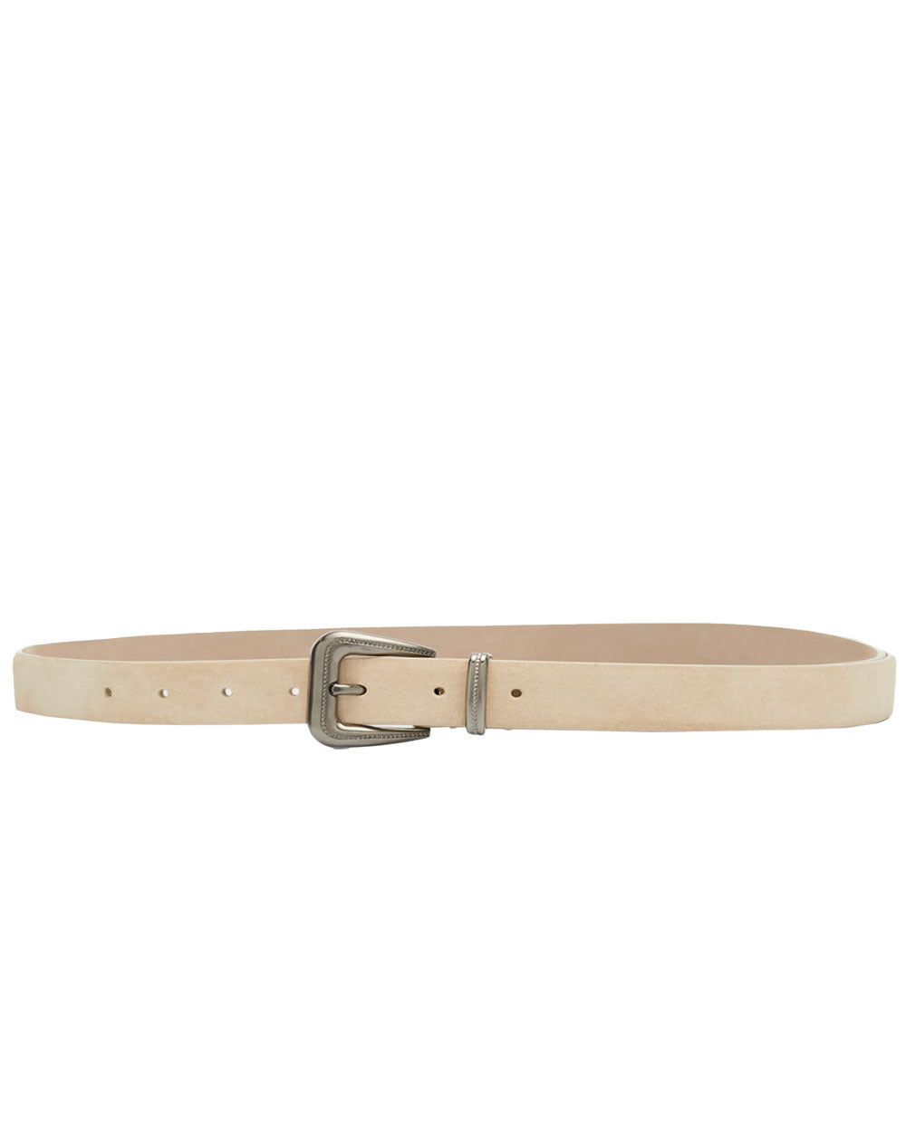 Suede Leather Belt with Western Buckle in Light Beige