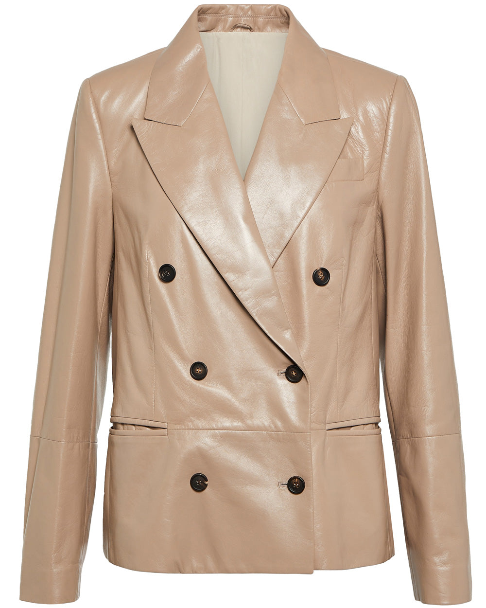 Taupe Pink Leather Double Breasted Jacket