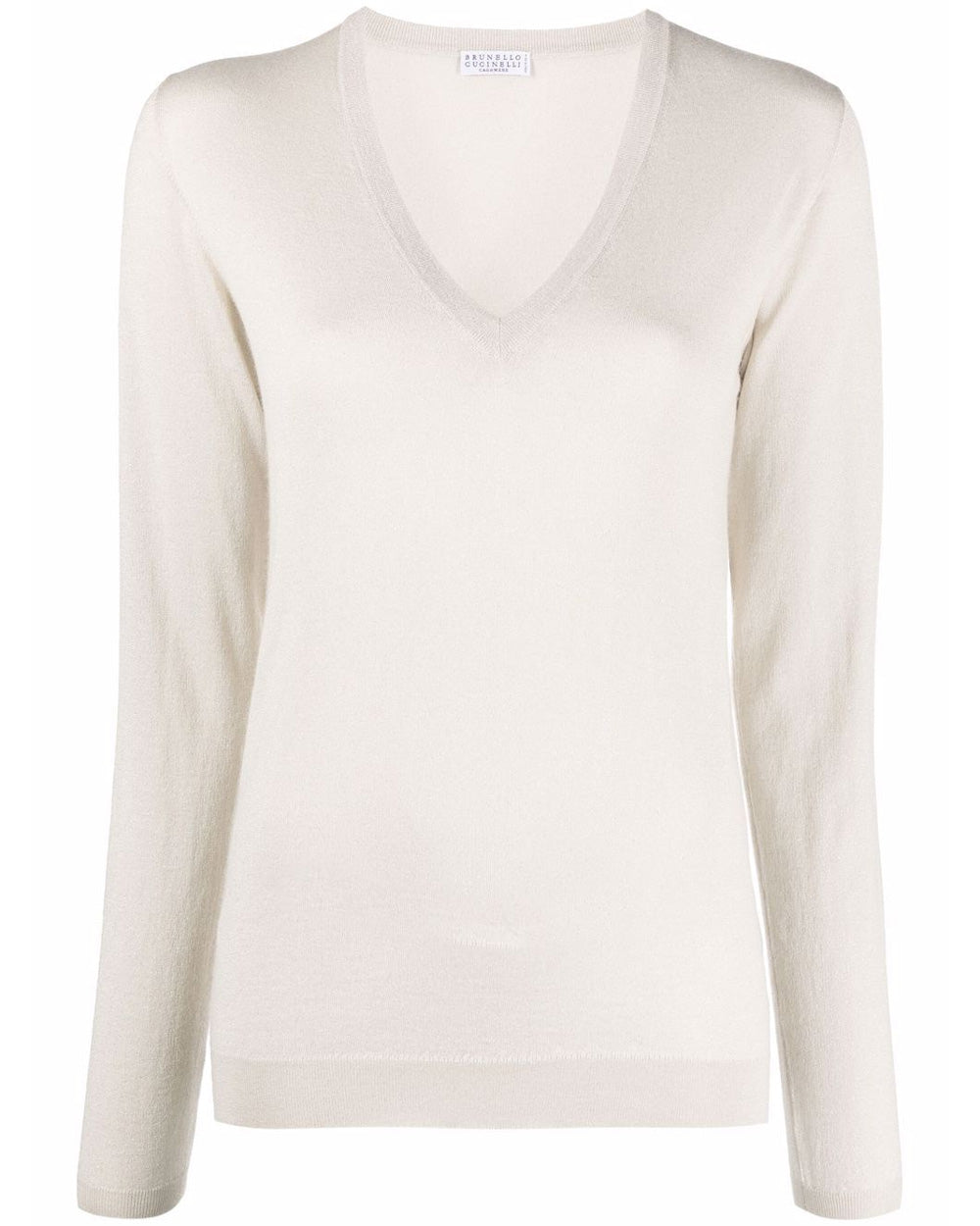 Warm White Cashmere Silk V Neck Sweater