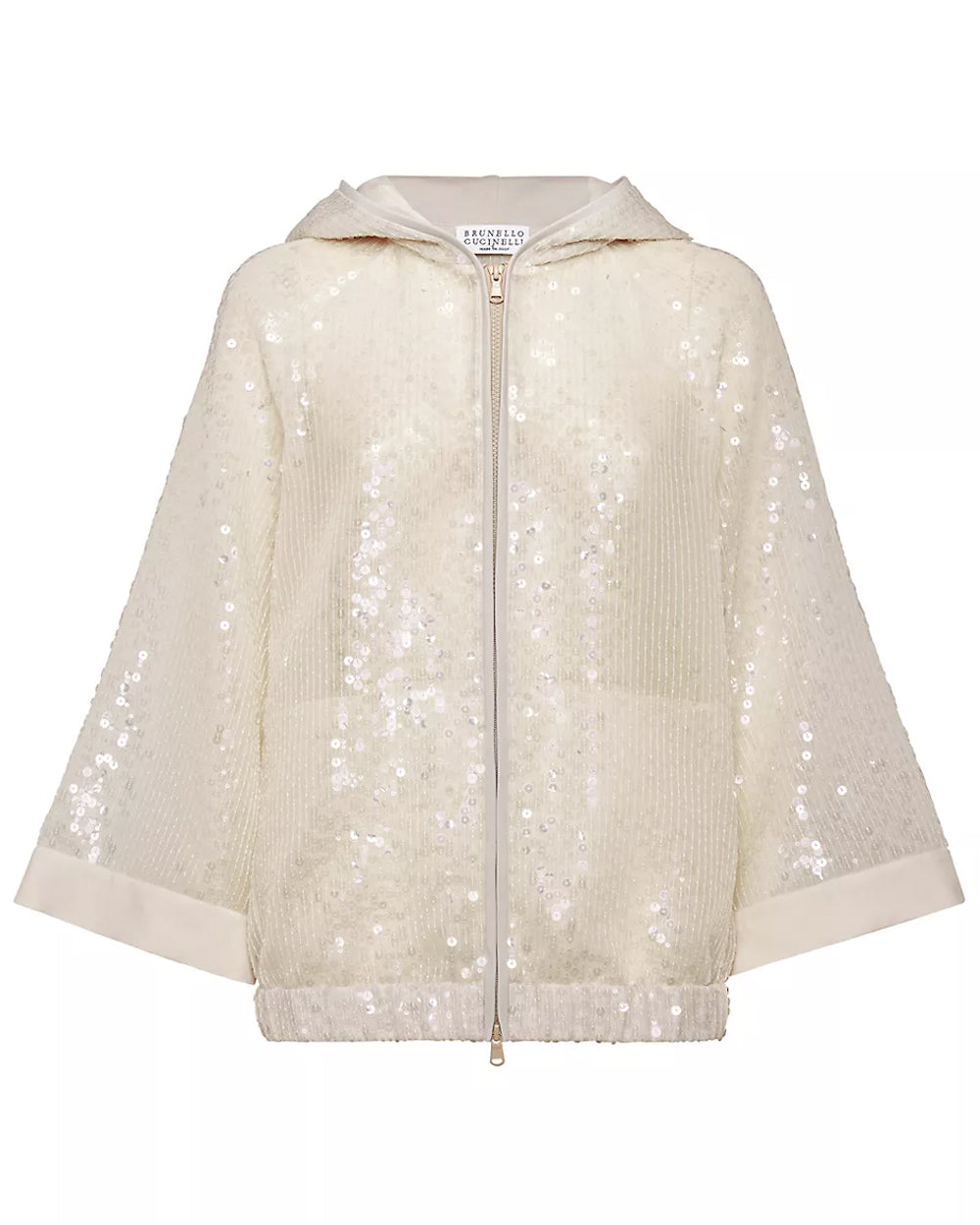 Warm White Sequin Paillette Hooded Jacket