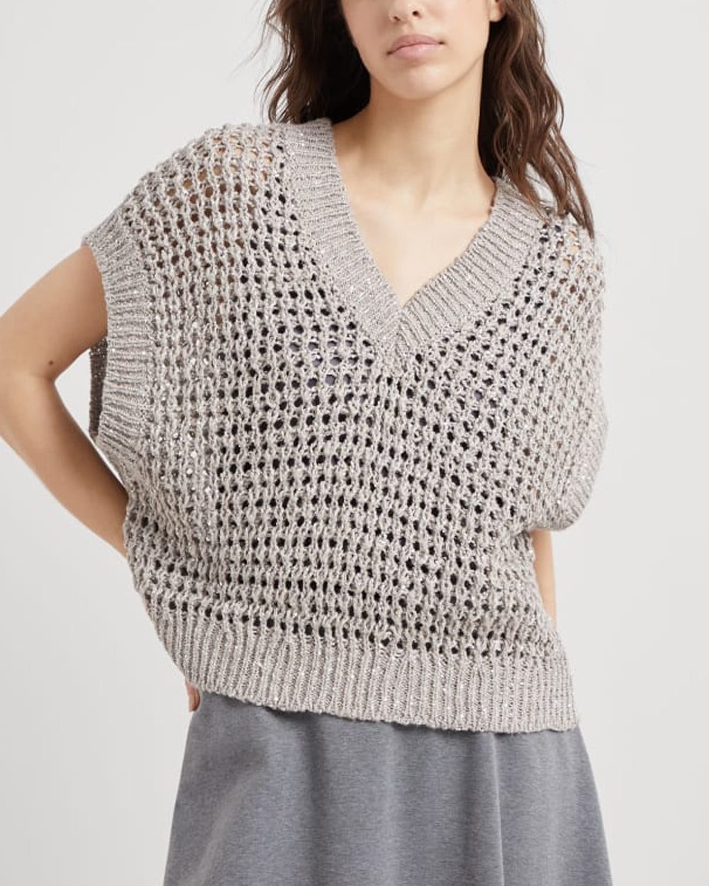 Wheat Diamond Net Knit Pullover