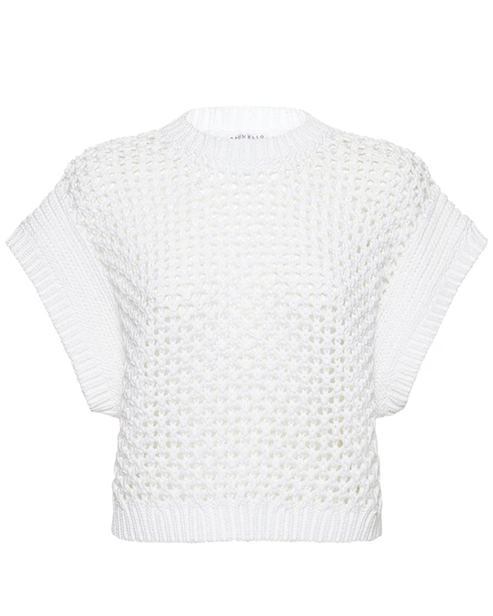 White Cotton Linen Cap Sleeve Knit Top