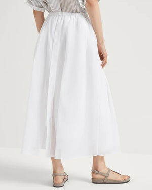 White Gauze Drawstring Midi Skirt