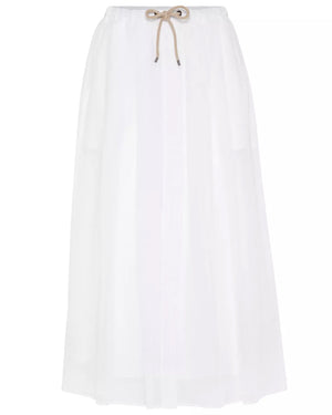 White Gauze Drawstring Midi Skirt