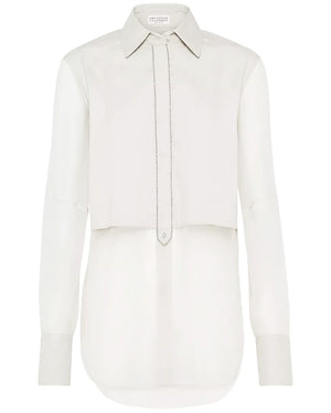 White Monili Placket Organza Blouse