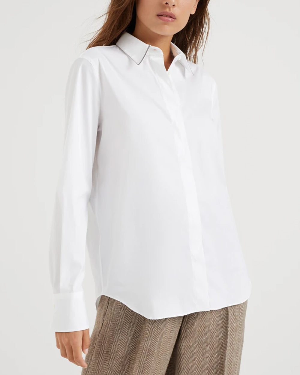 White Monili Trim Collar Button Up Shirt