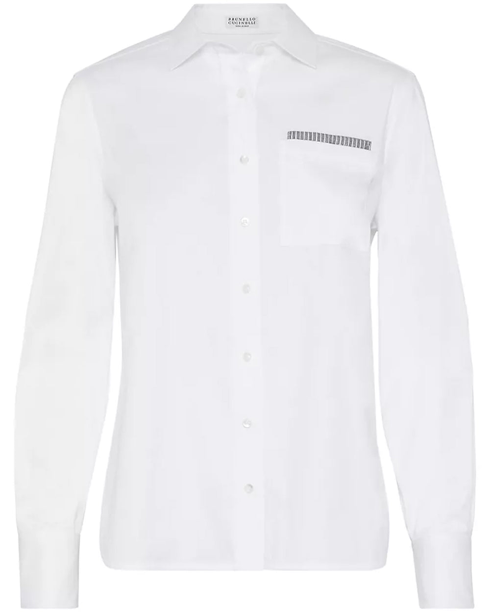 White Monili Trim Pocket Poplin Shirt