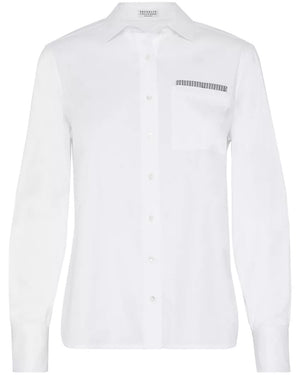 White Monili Trim Pocket Poplin Shirt