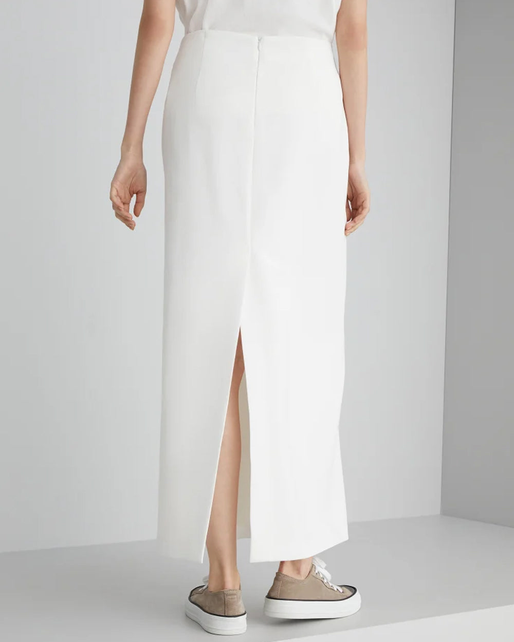 White Straight Midi Skirt