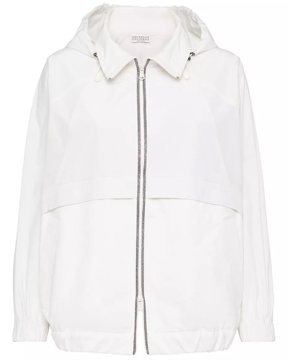 White Taffeta Hooded Zip Jacket