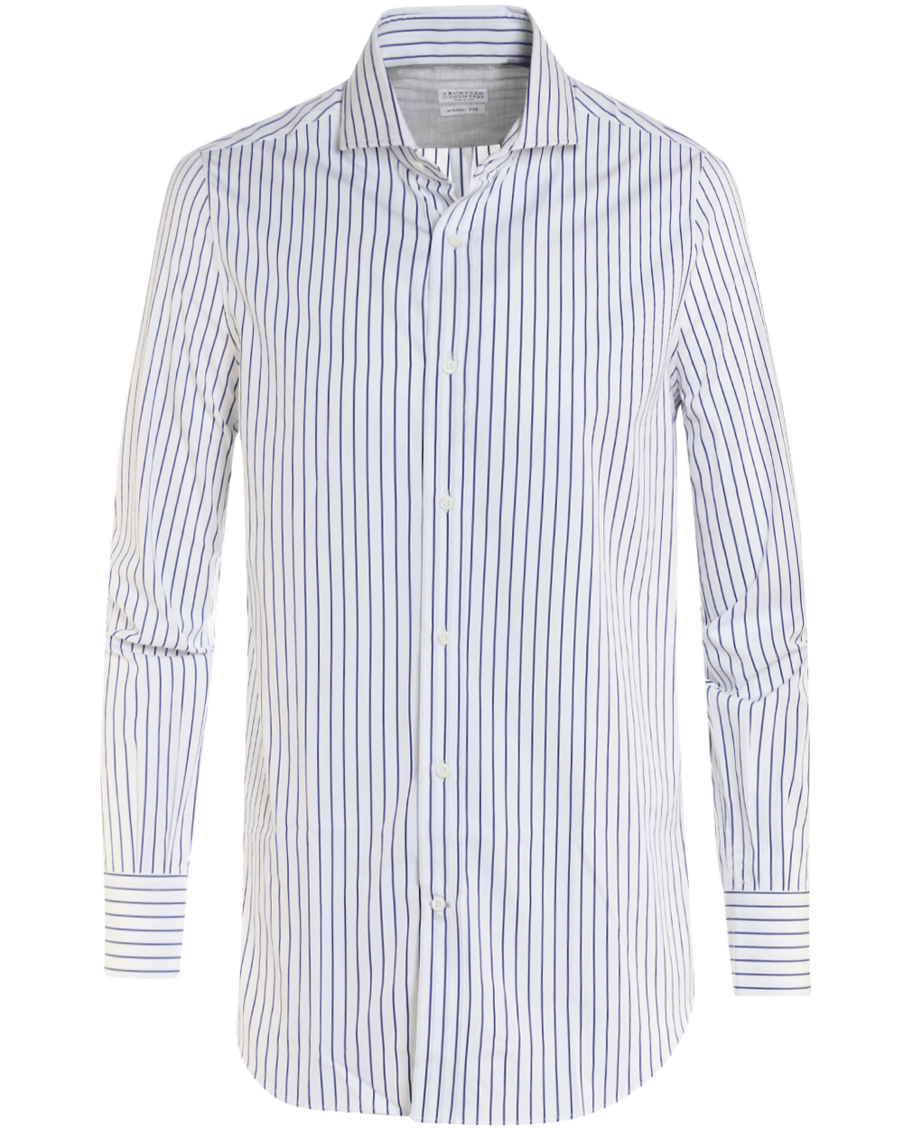 White and Blue Wide Pin Striped Cotton Sportshirt