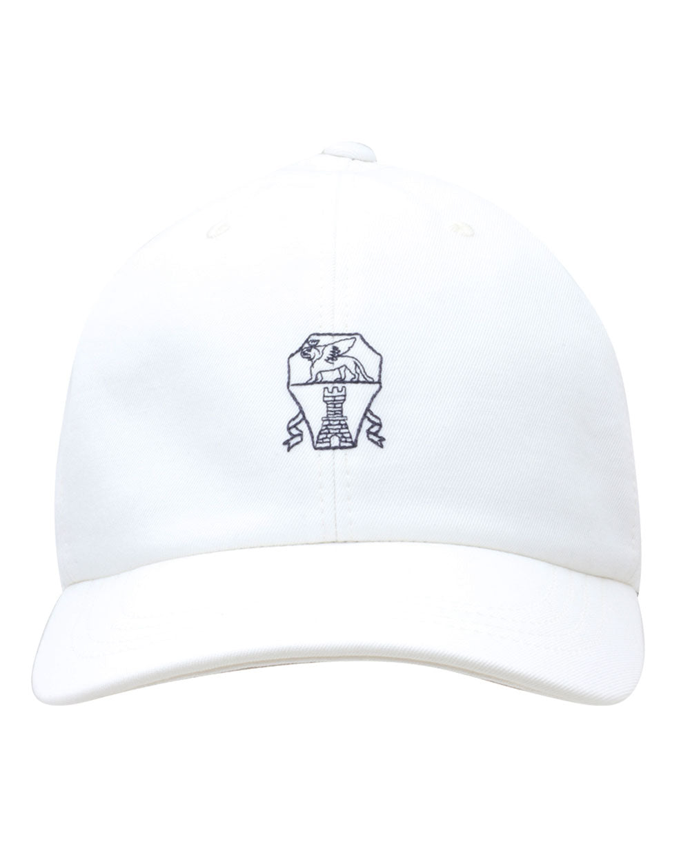 White and Navy Embroidered Cotton Baseball Cap