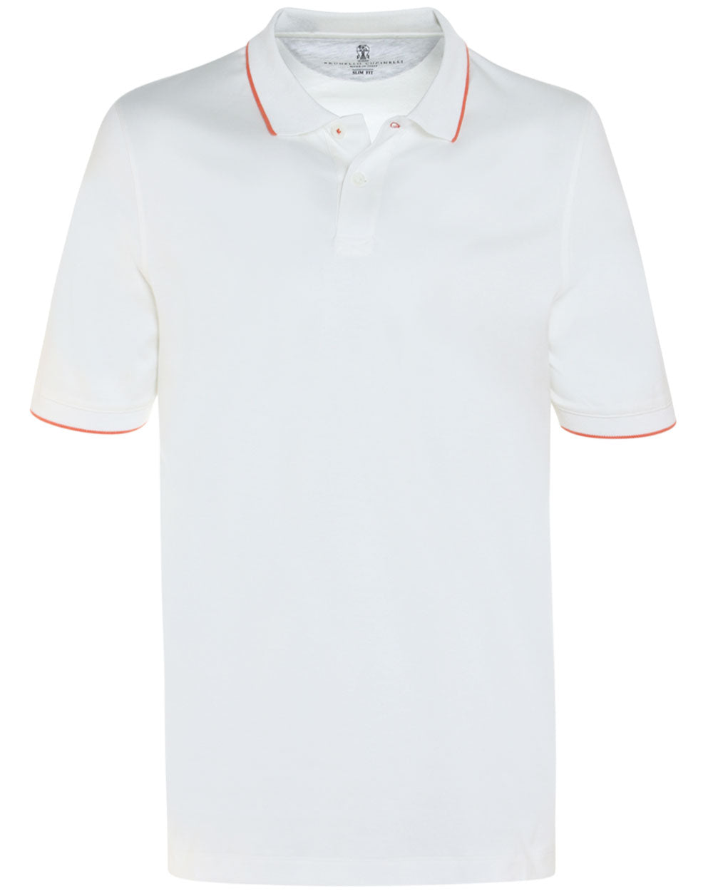 White and Orange Cotton Contrast Trim Short Sleeve Polo
