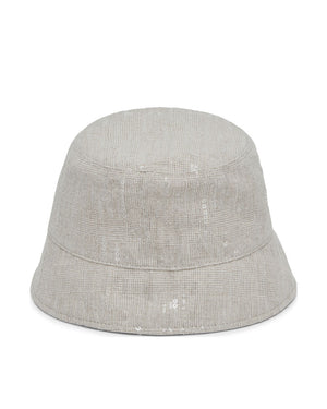 Prince of Wales Paillette Bucket Hat in Light Grey