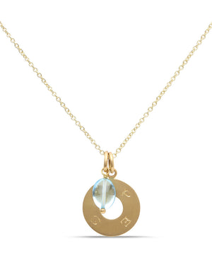 Blue Topaz Engraved Disk Pendant