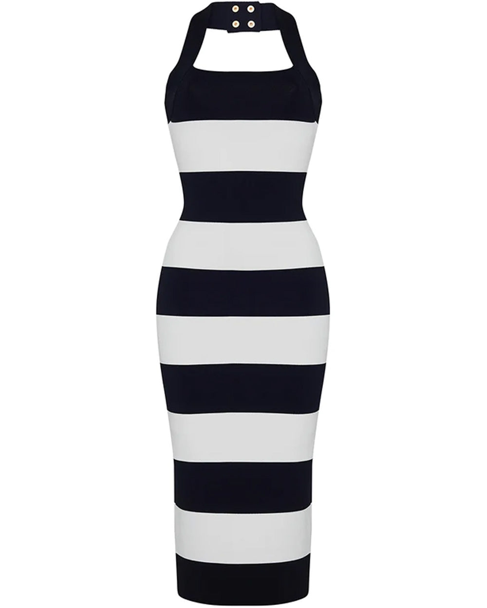 Black and White Stripe Misha Halter Dress