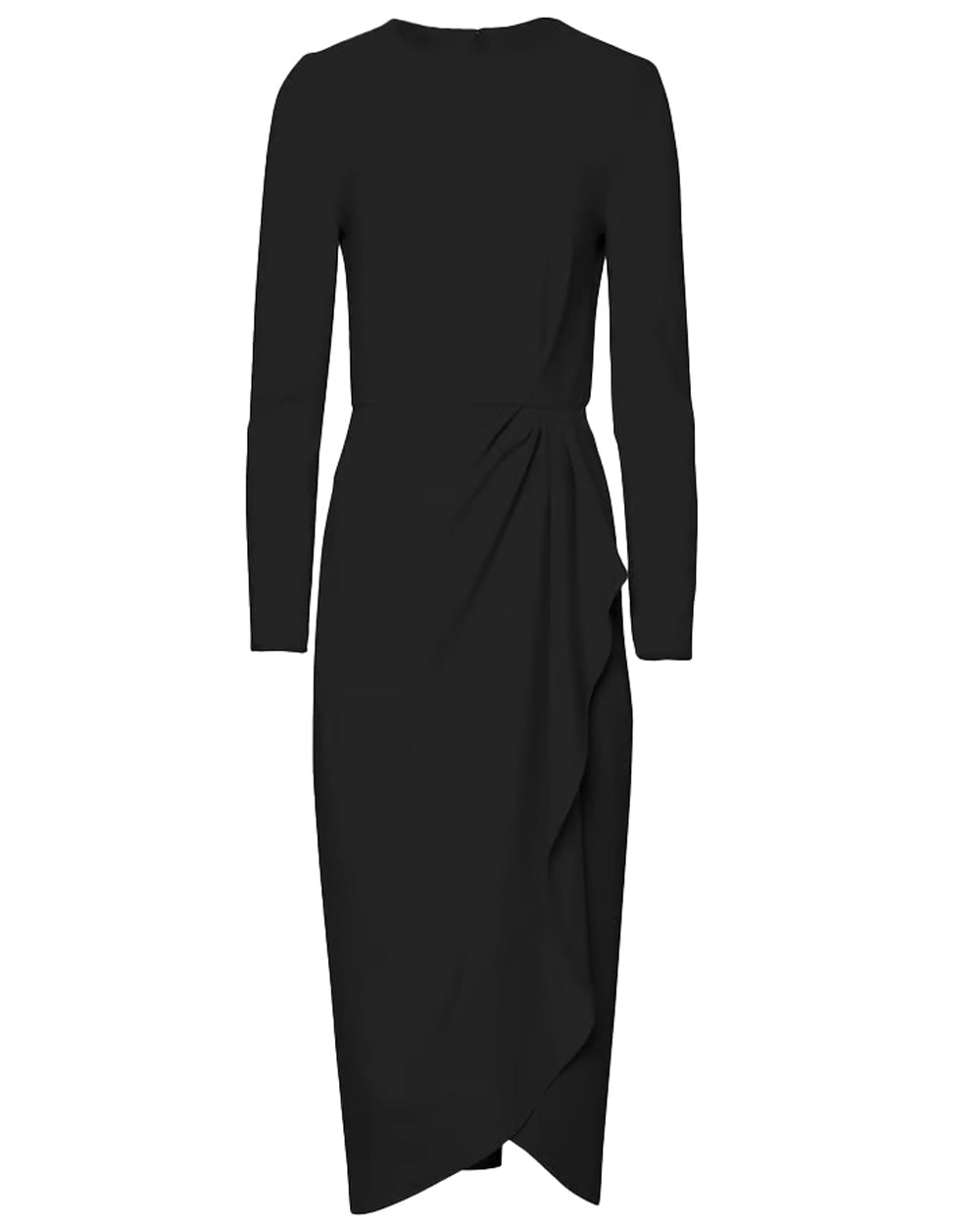 Black Gathered Waist Midi Dress