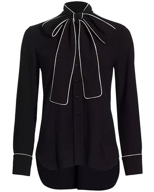 Black Pearl Bow Front Button Up Shirt