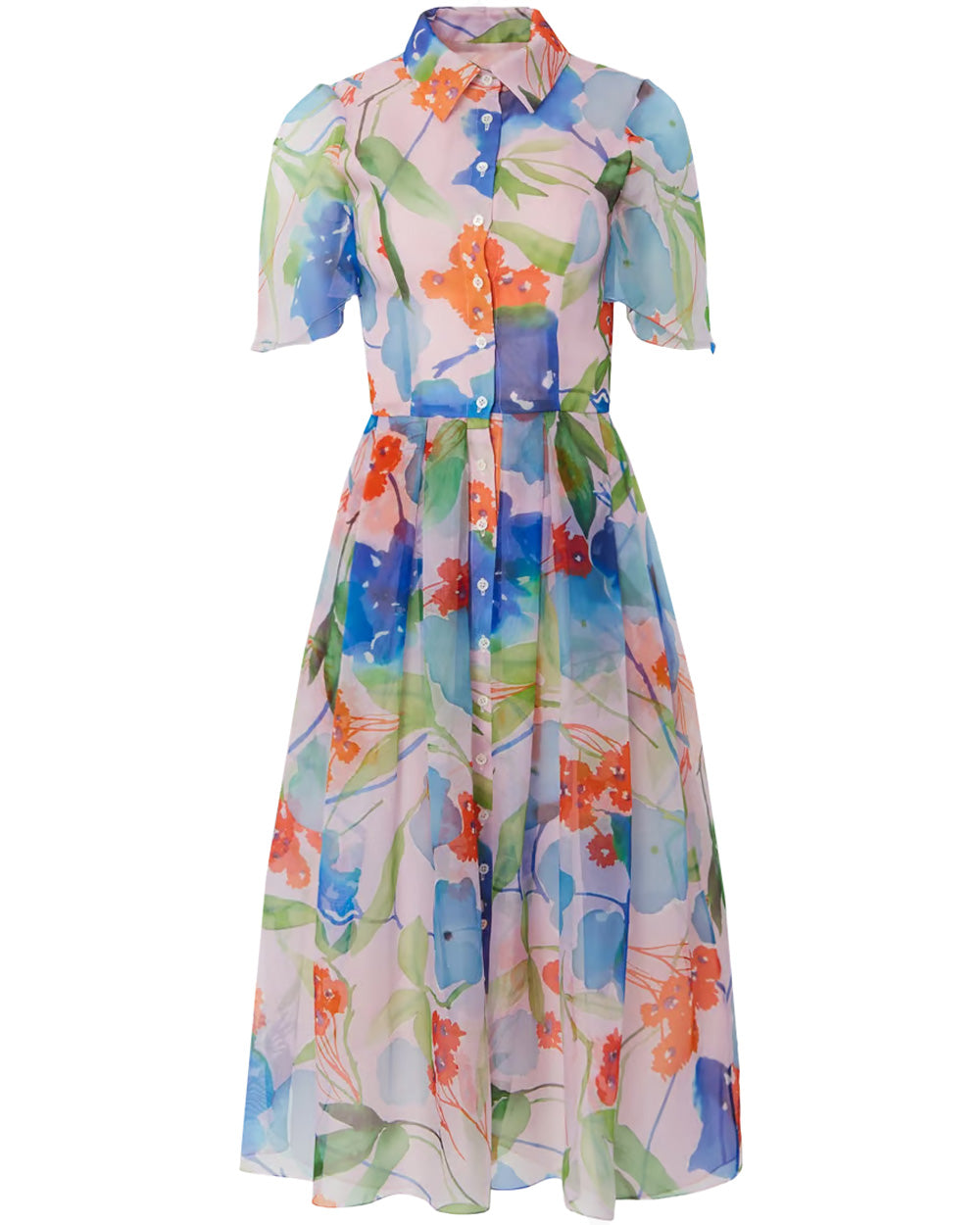 Blush Floral Short Sleeve Button Down Midi Dress