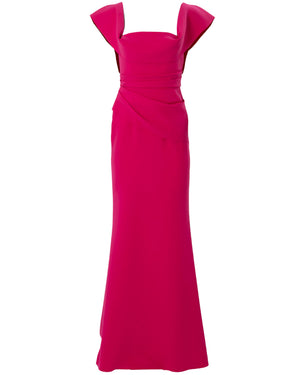Cerise Pink Drape Neck Flared Gown
