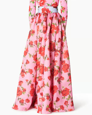 Deco Pink Floral Print Organza Ball Skirt
