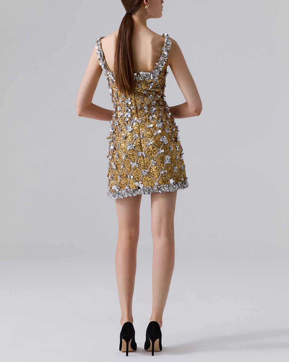 Gold Sequin Embellished Mini Dress