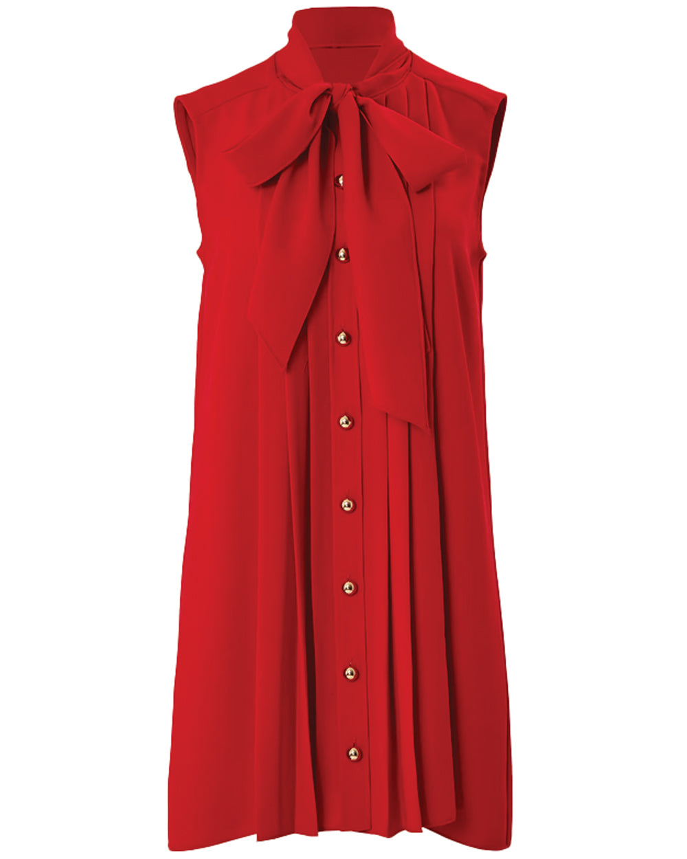 Lacquer Red Pintuck Tie Neck Dress