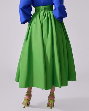 Lawn Green Cummberbund Midi Skirt