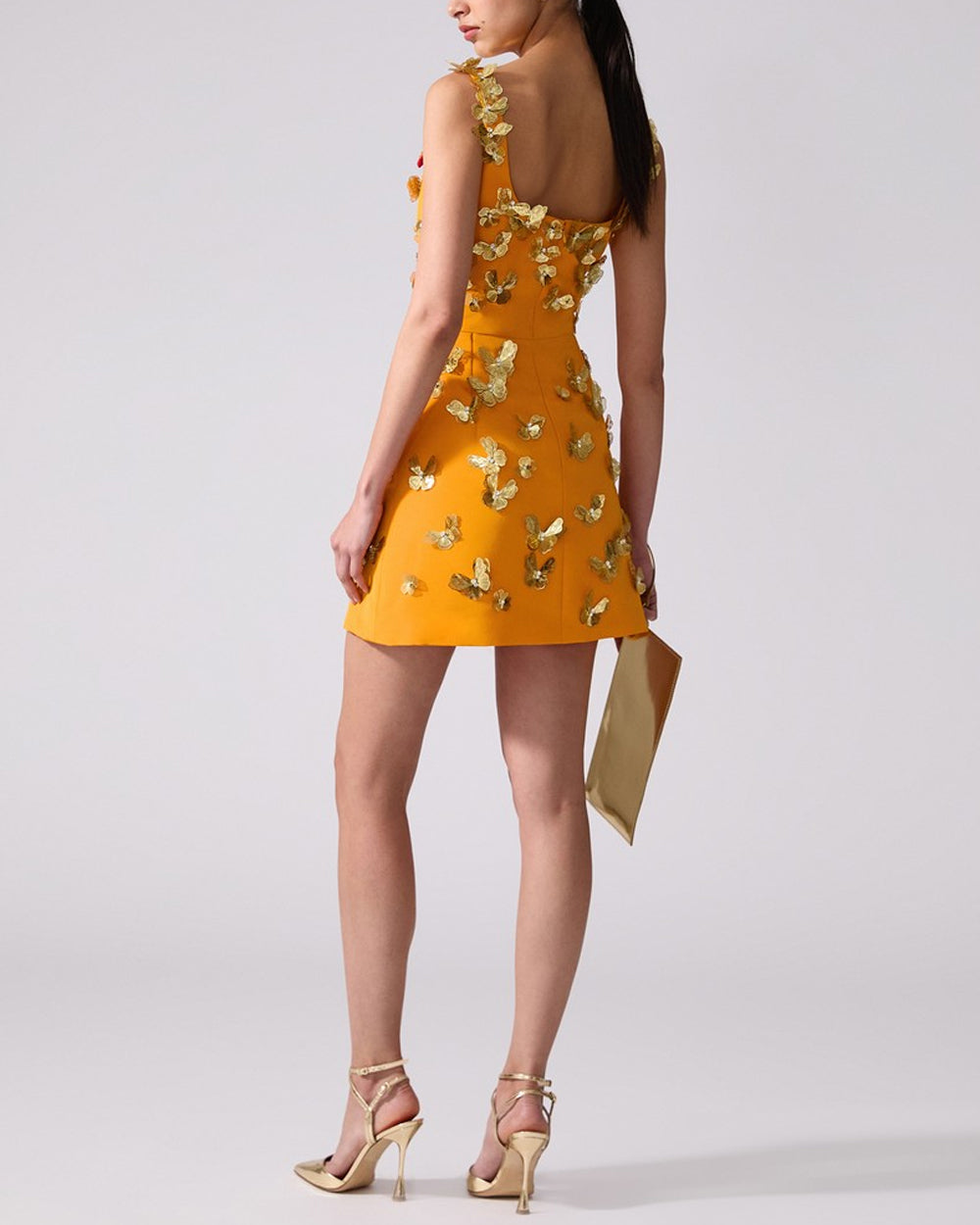 Marigold Butterfly Scoop Neck Mini Dress