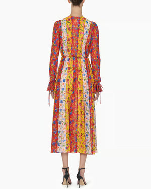 Multicolor Long Sleeve Midi Dress