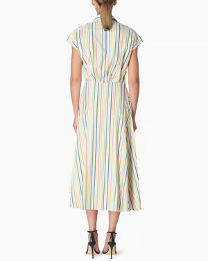 Multicolor Stripe Side Knot Midi Shirt Dress