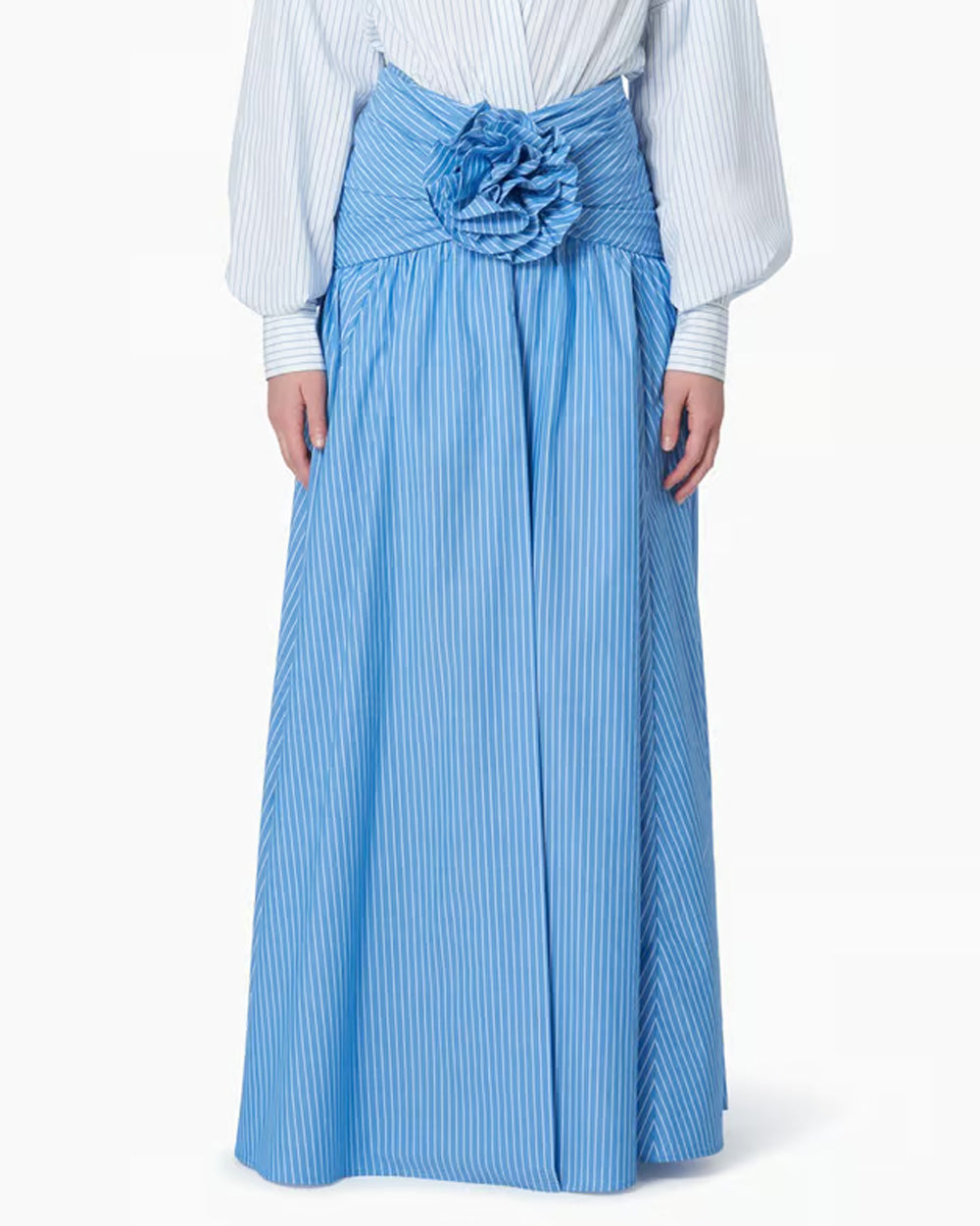 Tropical Blue Gathered Waist Maxi Skirt