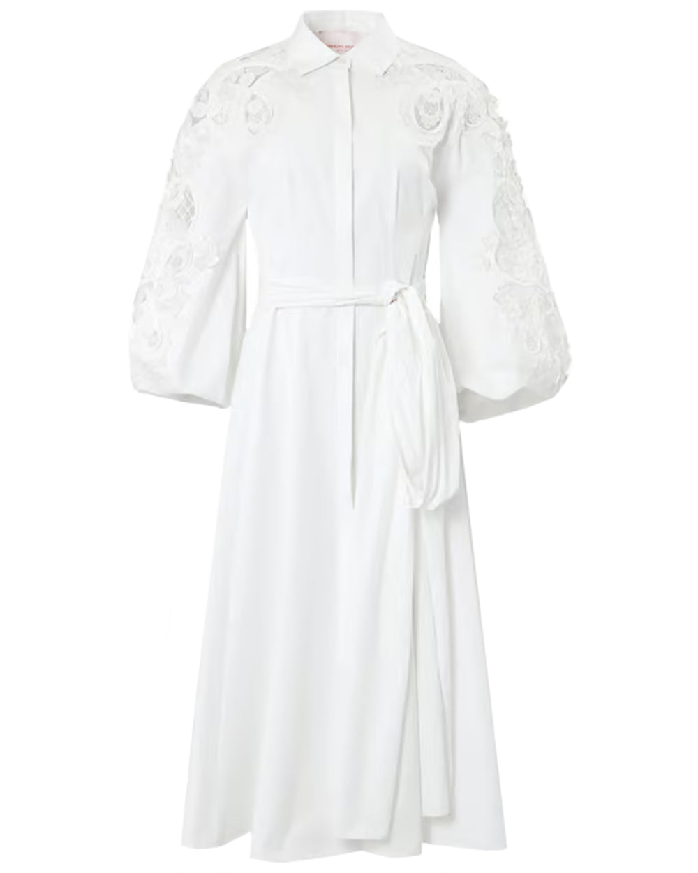 White Embroidered Balloon Sleeve Midi Dress
