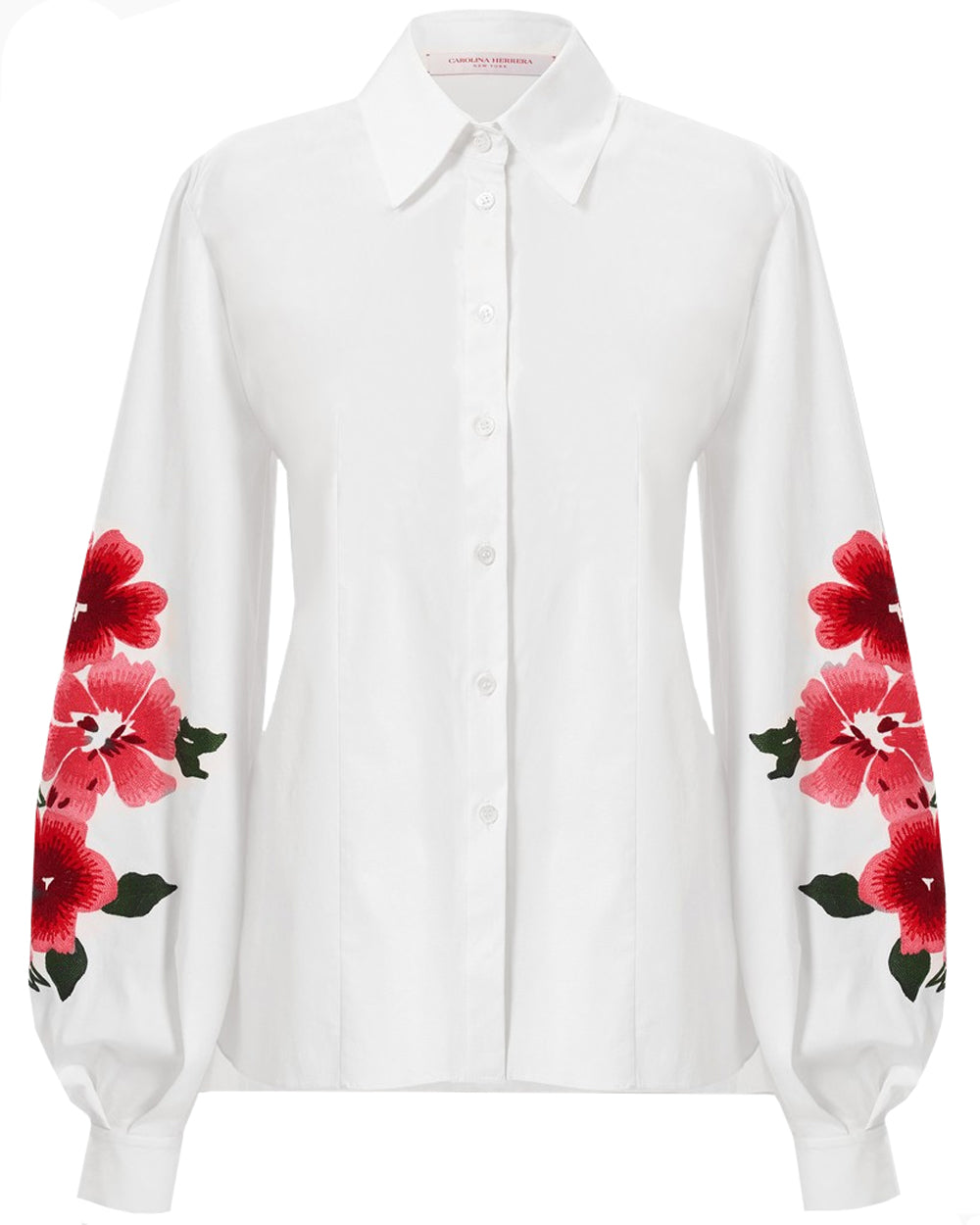 White Embellished Puff Sleeve Button Down Shirt