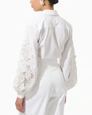 White Embroidered Puff Sleeve Blouse