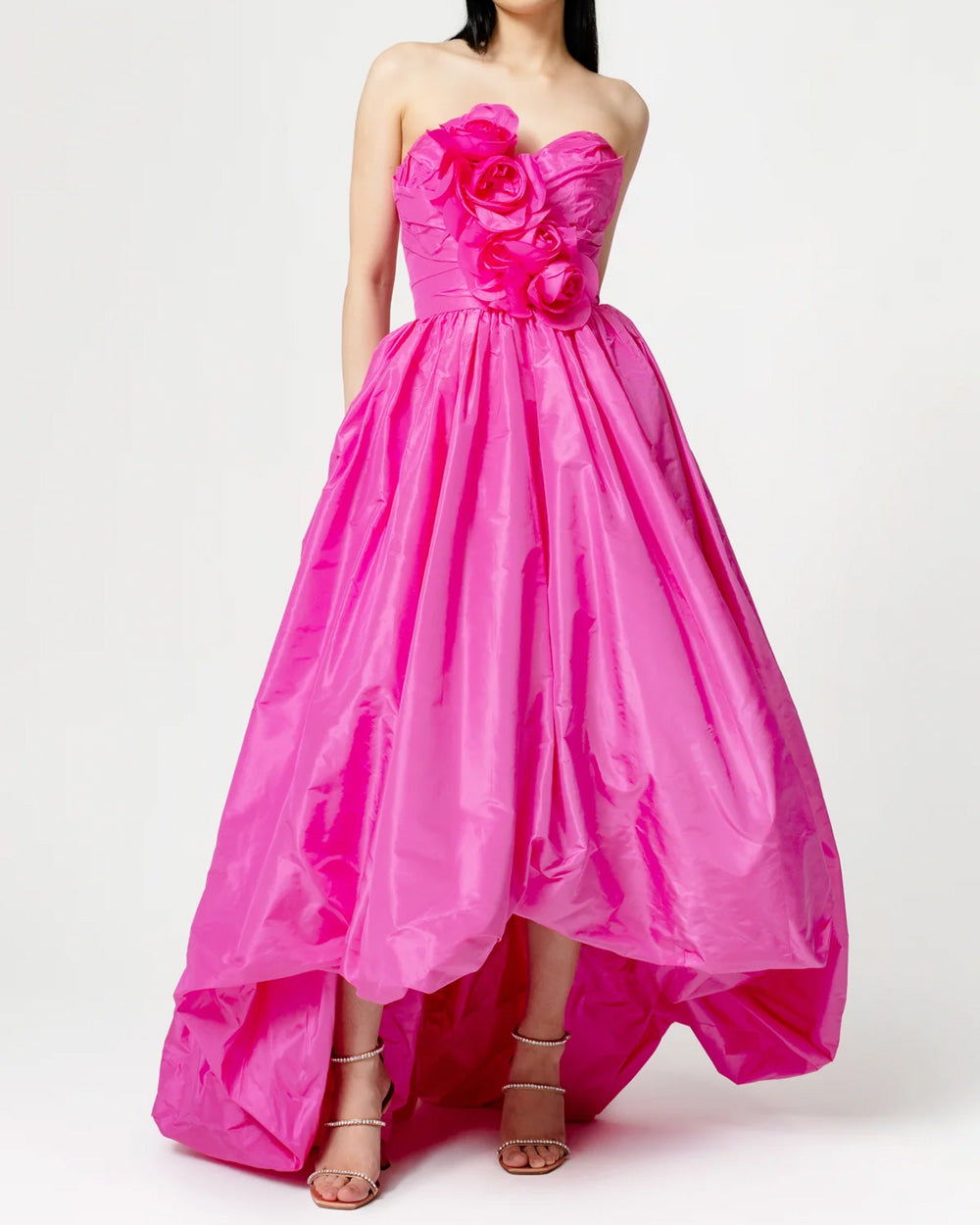 Catherine Regehr Pink Strapless Rose High Low Gown – Stanley Korshak