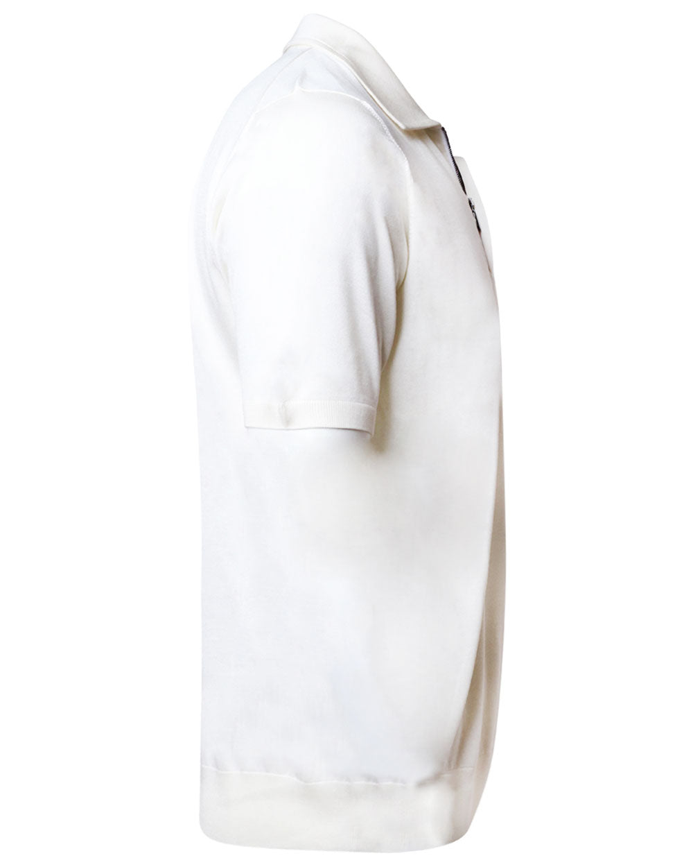 Ivory Silk Zip Short Sleeve Polo