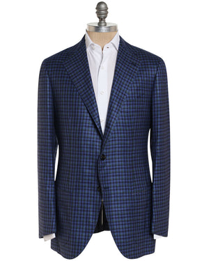 Blue and Green Silk Blend Checked Sportcoat