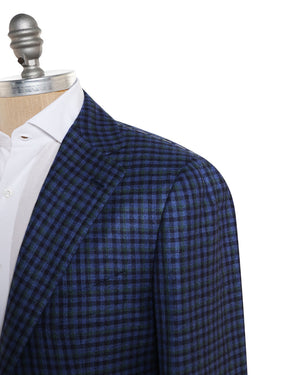 Blue and Green Silk Blend Checked Sportcoat