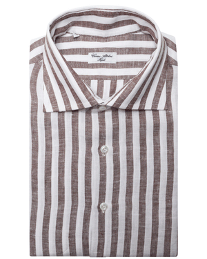 Brown and White Striped Linen Sportshirt