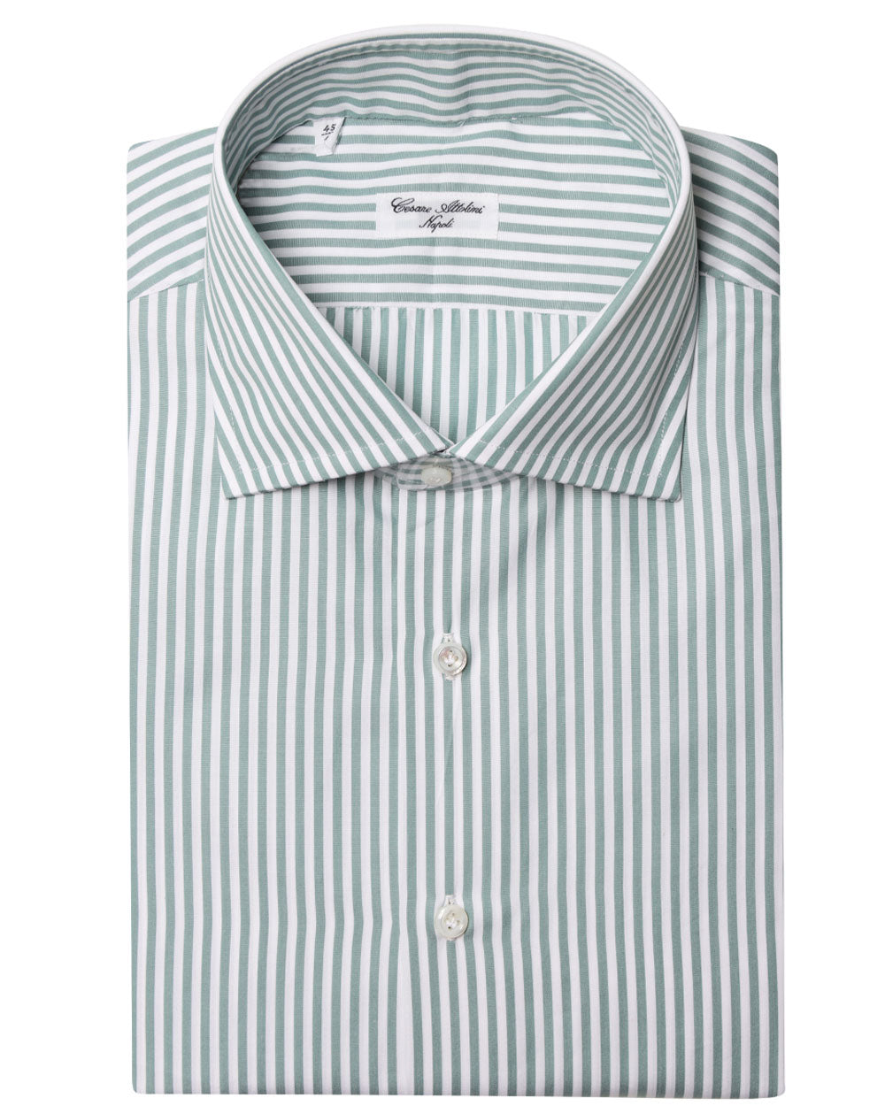 Faded Green and White Striped Cotton Dress Shirt