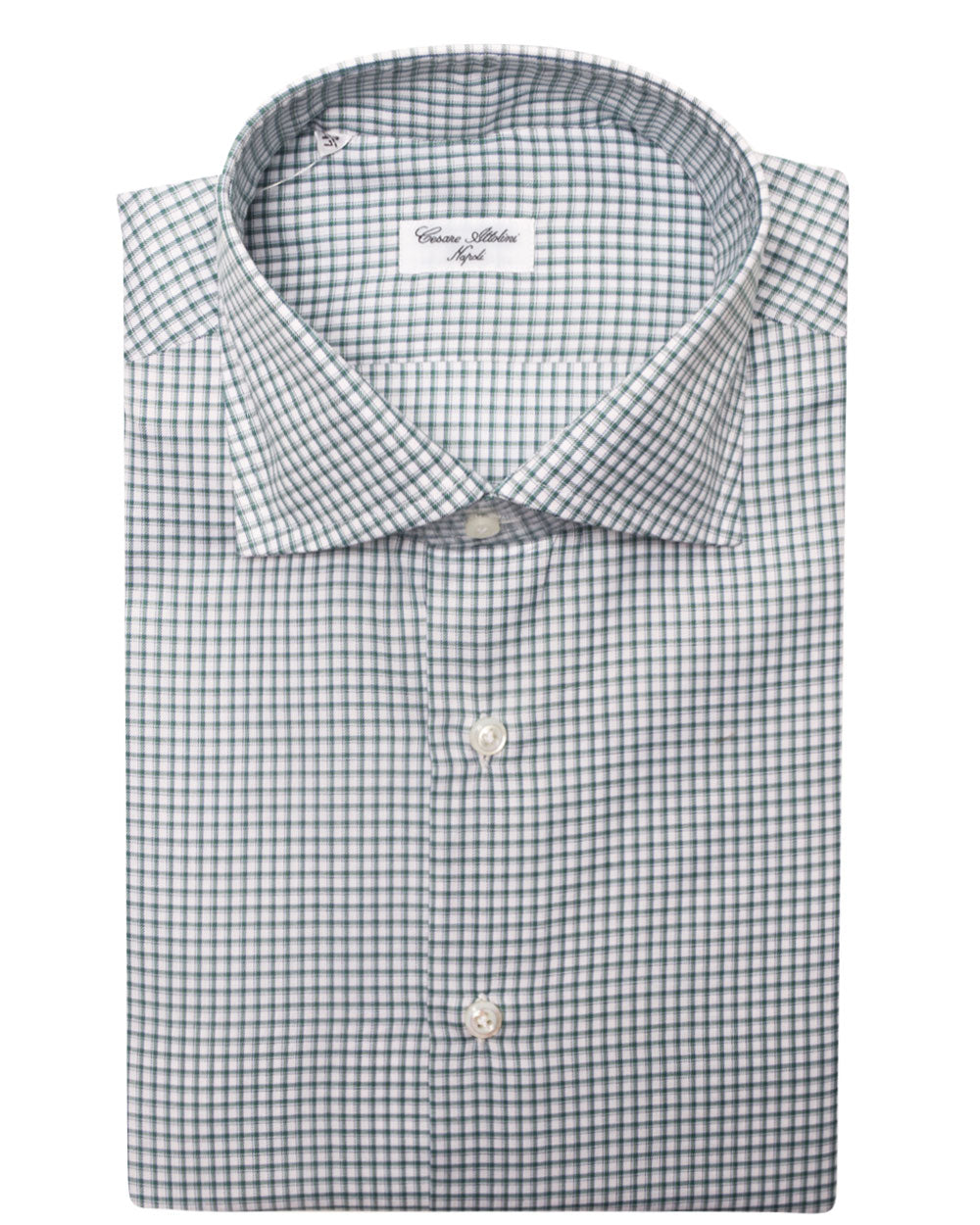 Green and Navy Cotton Micro Checked Dress Shirt