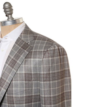 Grey and Brown Silk Blend Plaid Sportcoat