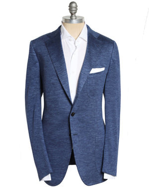 Heathered Blue Wool and Silk Blend Unconstructed Sportcoat