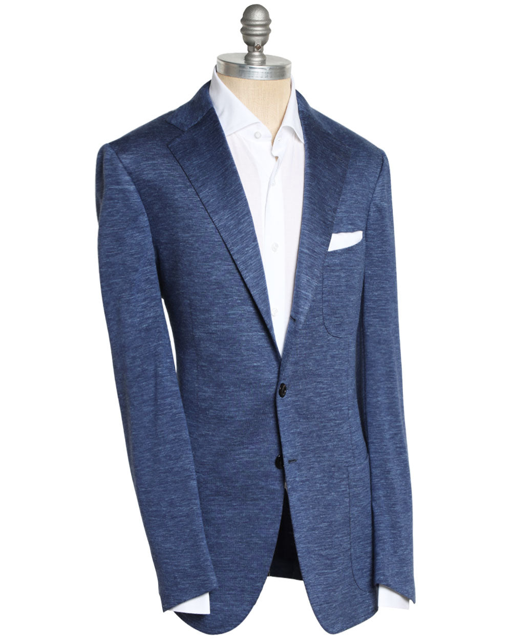 Heathered Blue Wool and Silk Blend Unconstructed Sportcoat