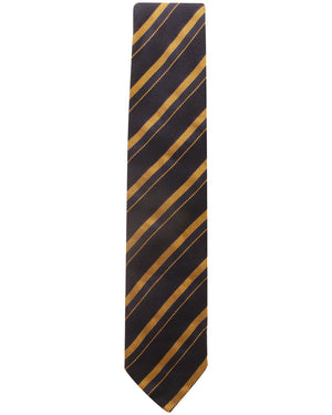 Navy and Gold Striped Silk Blend Tie