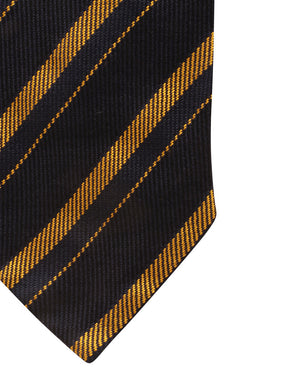 Navy and Gold Striped Silk Blend Tie