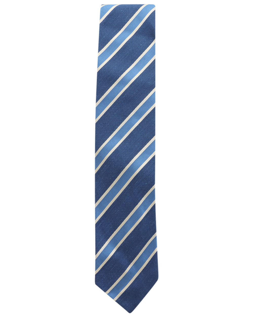 Sky Blue and White Striped Linen Blend Tie