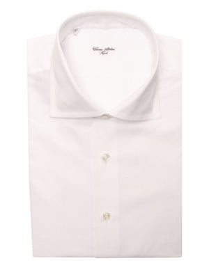White Cotton Tonal Chevron Dress Shirt